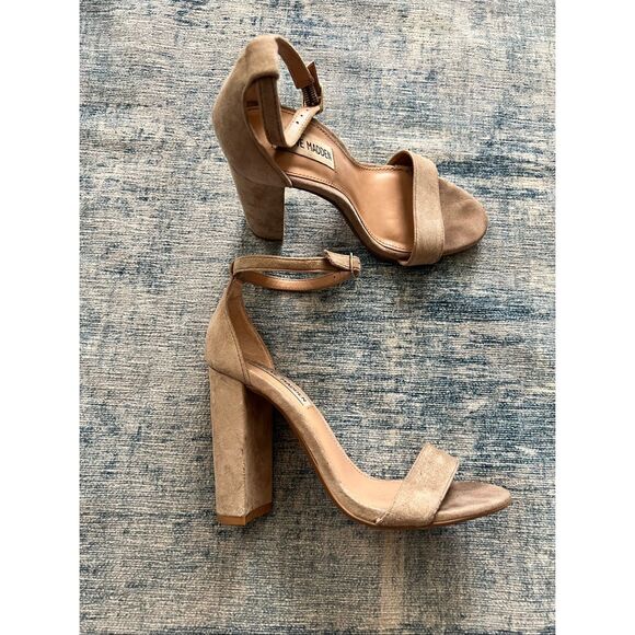 Steve Madden Beige Carrson High Heel Ankle Strap Block Heel Sandal Size 6 - Picture 1 of 8